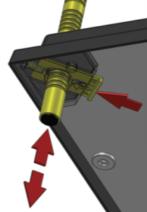 Push on the yellow bracket and move the head of the yellow leg from underneath the heating plate through the hole.
